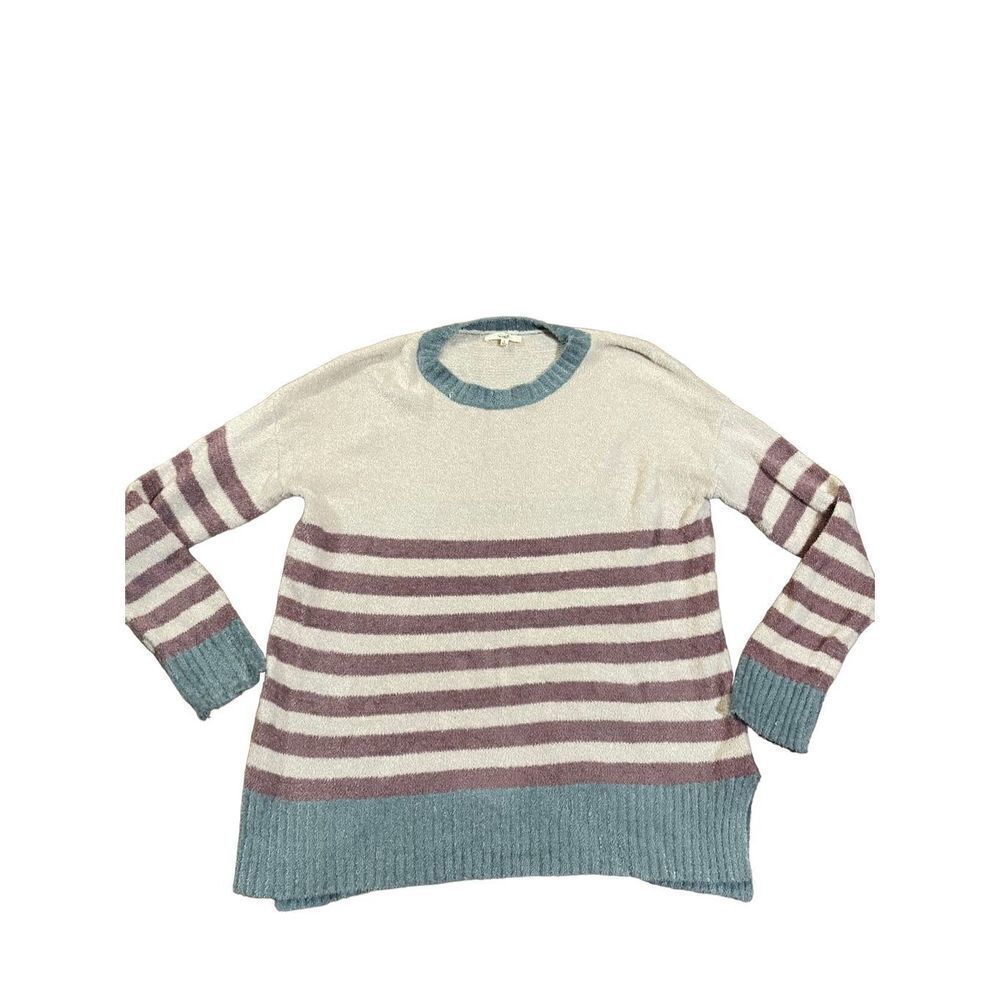 Easel Los Angeles cream, dark pink & teal‎ striped soft sweater size large